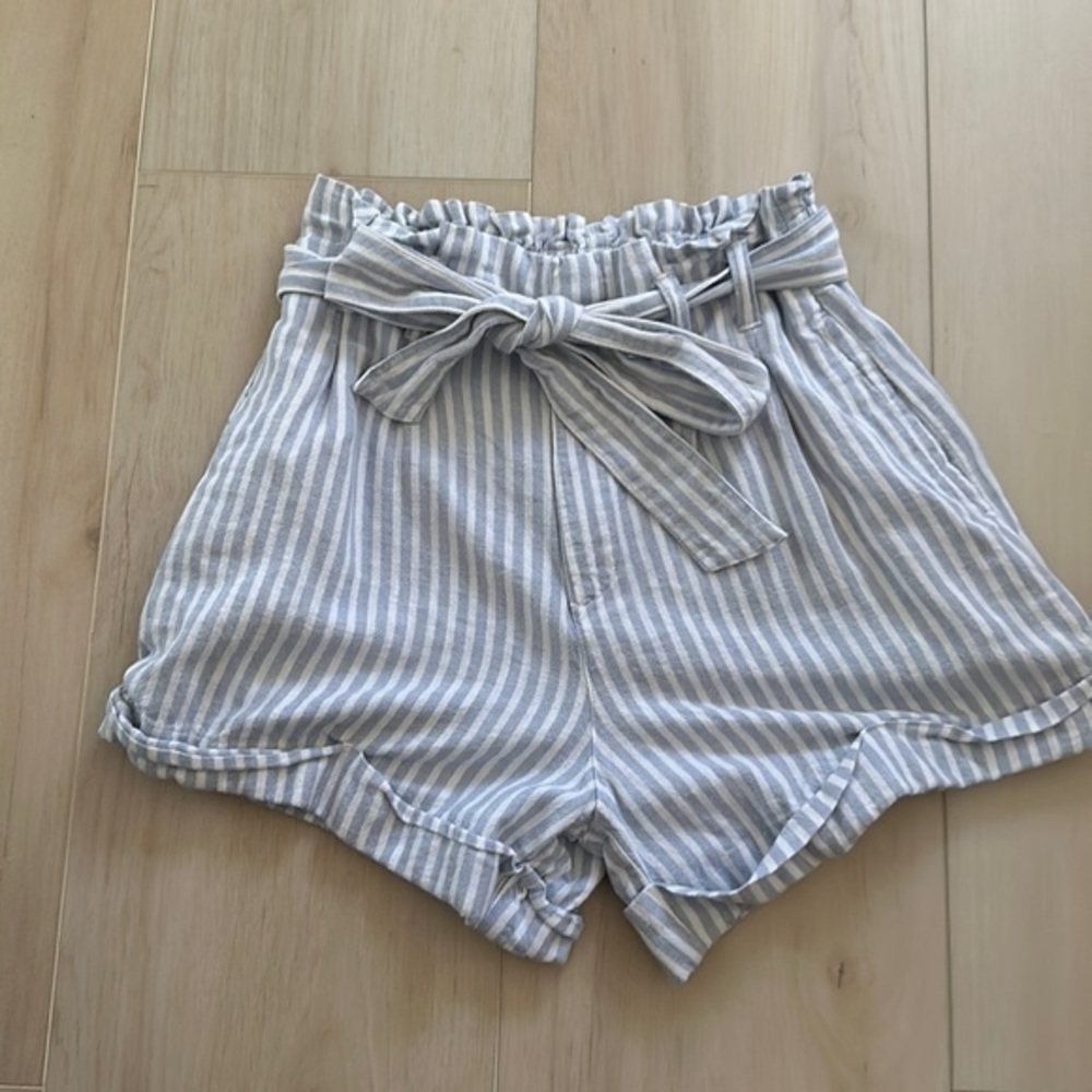 Abercrombie & Fitch Nautical Coastal Blue White Striped High Waist Short Linen S